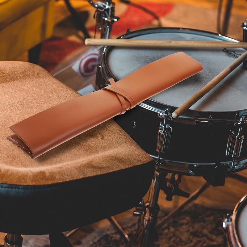 Professional Brown PU Drumstick Carry Bag For 2 Sticks Portable Storage Pouch With Holder - Image 3